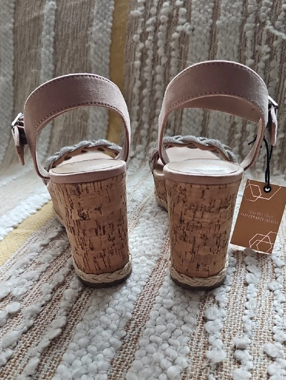 Blush Braided Cork Wedge Sandals with Ankle Strap